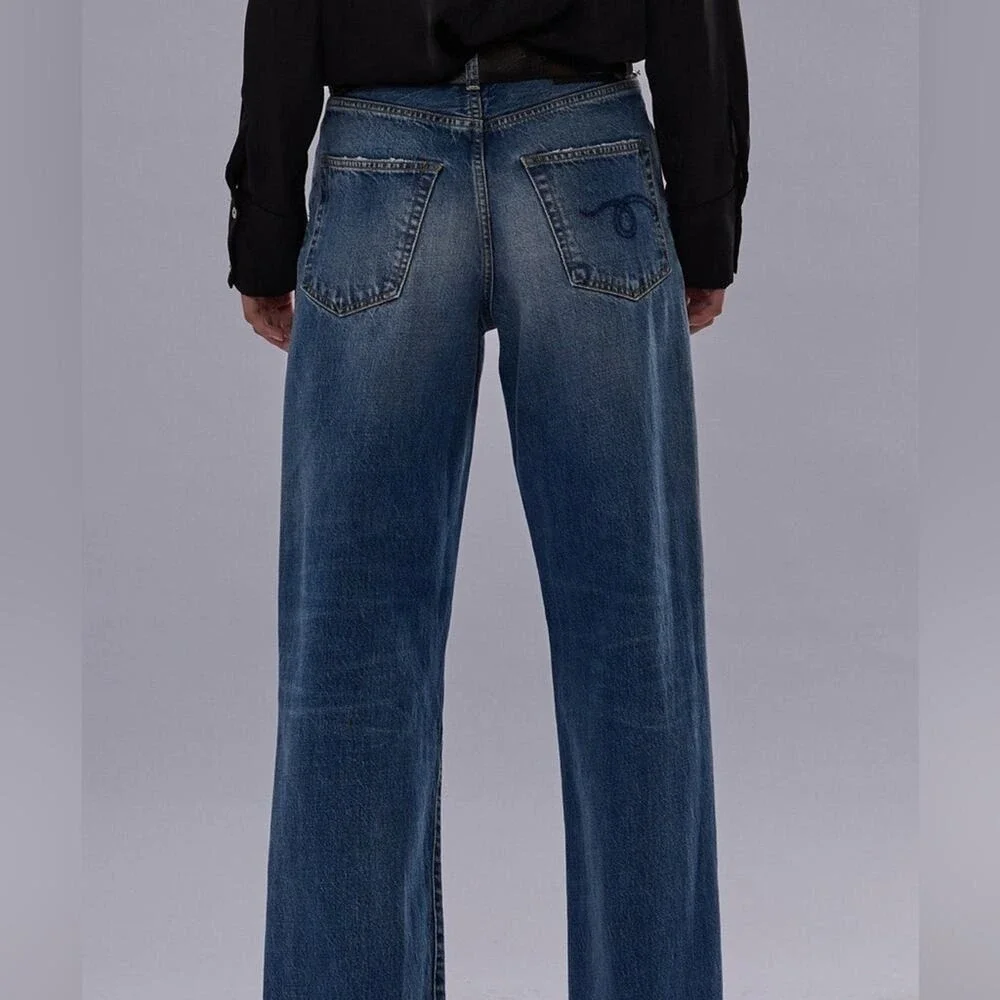 R13 Cuffed Lisa Baggy Jeans in Bain Blue Size 31